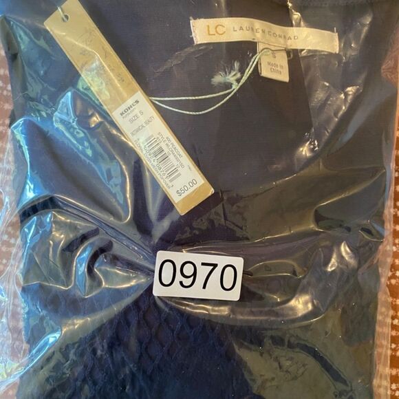 0970 Lauren Conrad Botanical Beauty Navy Blue S Mesh Front Cropped Top NWT - Picture 11 of 11